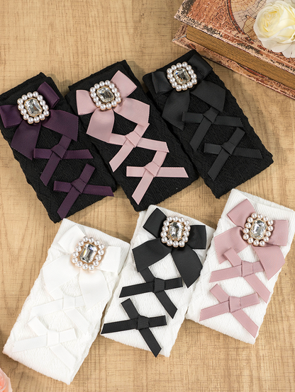 with Square 6 Jirai Rhinestone Socks Decoration Bow Calf Kei Colors