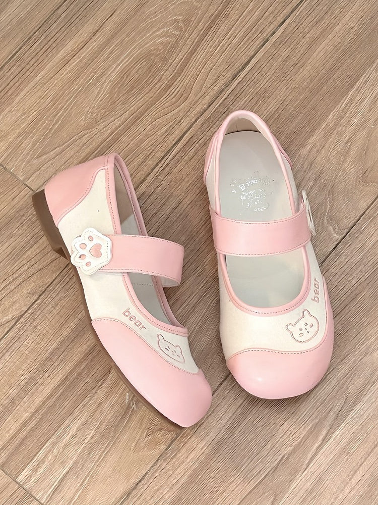 Low-heel Sweet Pink Lolita Shoes with Bear Paw Details