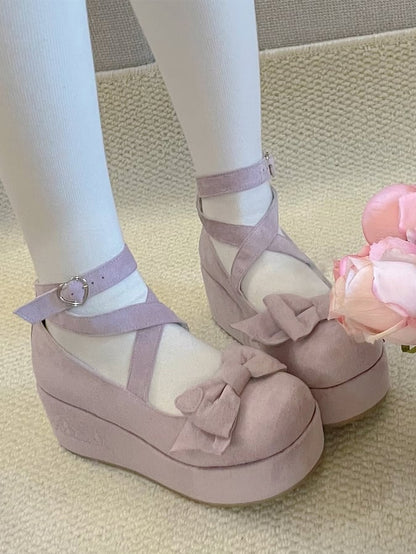 Heart Shoes Crisscross Purple and Platform Applique Design Accent with Bow Sweet