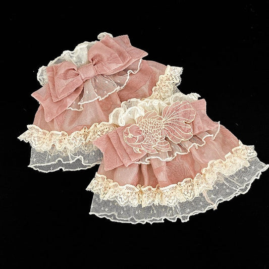 Trim Pink/Blue/Green Embroidery Wrist Lolita and Goldfish with Bow Sweet Cuffs Lace