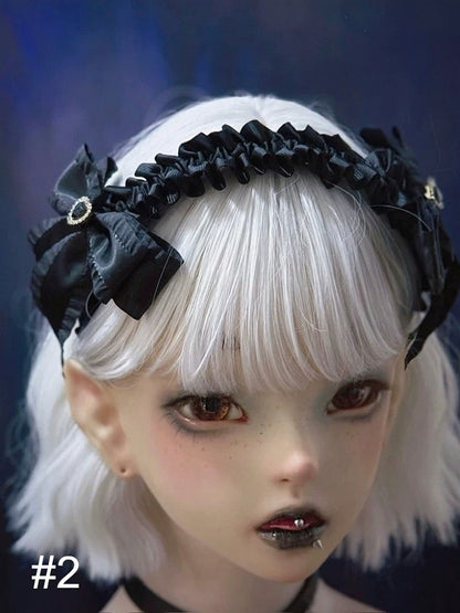 Gothic KC Headband with Cross and Bow Accents - Strange Sugar