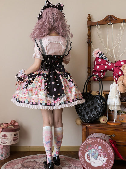 Rock Print Bär Desserts Lolita Süßer Pullover und Gummibärchen Schwarz