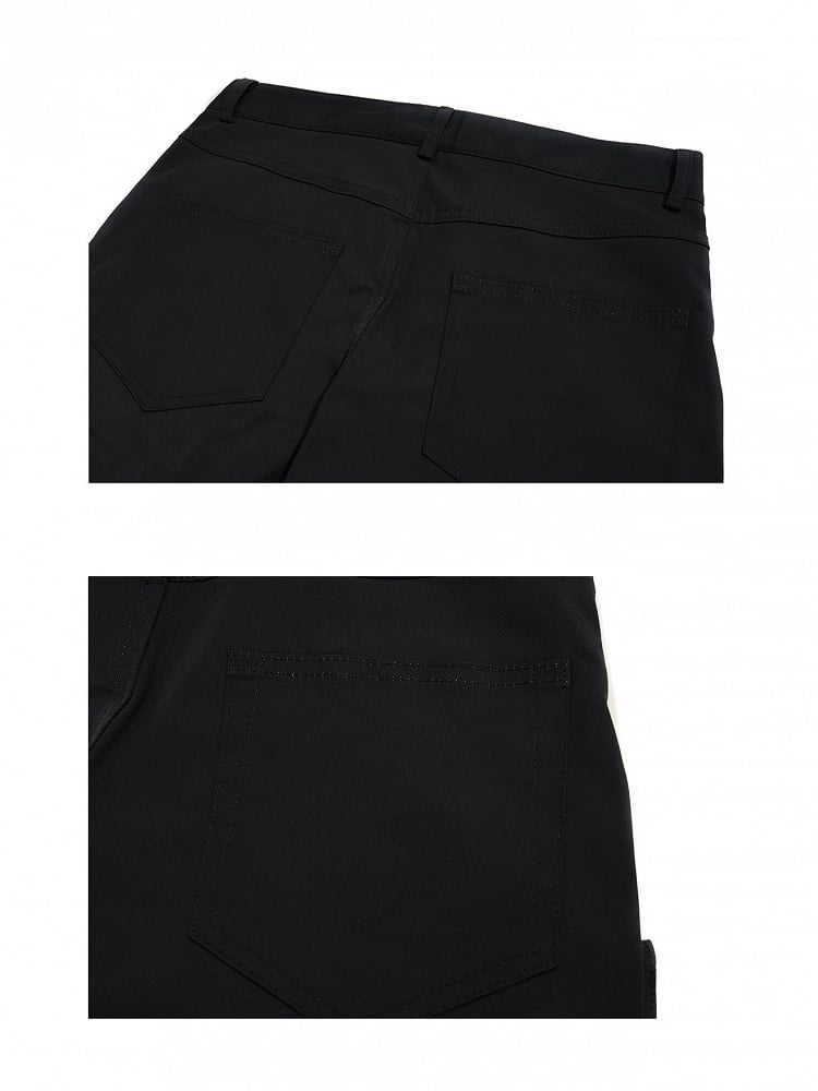 Black Batik Distressed Flared Jeans with Strap Accents - Nova nexus