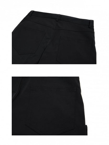 Black Batik Distressed Flared Jeans with Strap Accents - Nova nexus