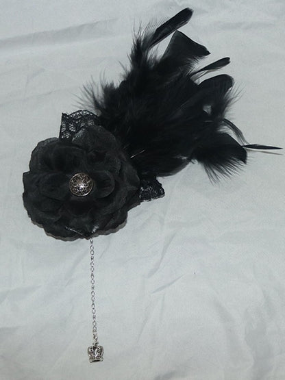 Crown Charm Design Black Feather Decorated Hairclip Floral