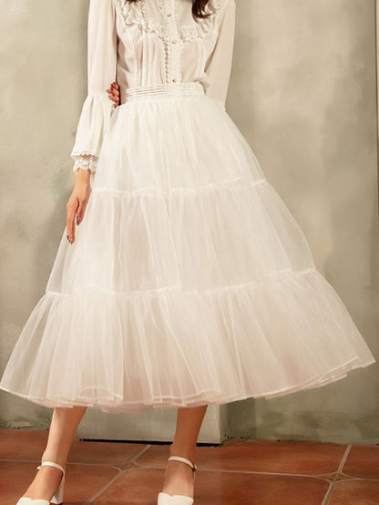Long Daily Petticoat Layered 85cm White A-line