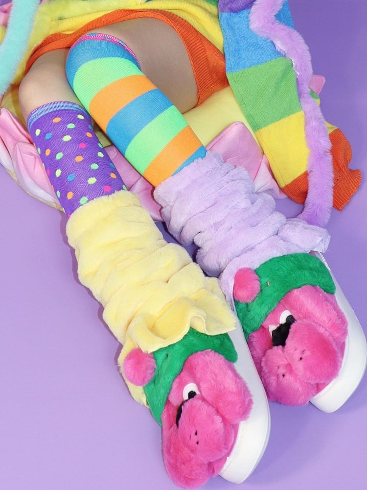 Stulpen Bein Bunt Overknee + Fashion Plushie Gestreift PerpleYellow Gyaru Strümpfe Und Muster Polka-Dot