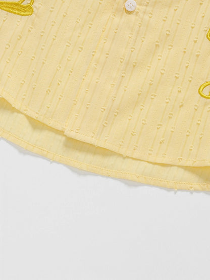 Yellow Puppy Embroidery Short Sleeve Shirt with Tie - Languid Park