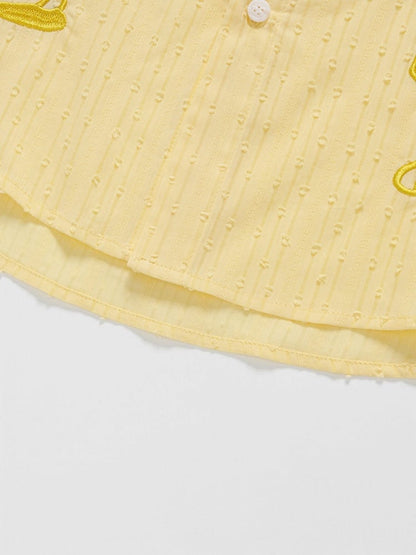 Yellow Short Sleeve Shirt with Puppy Embroidery and Matching Tie - Languid Park