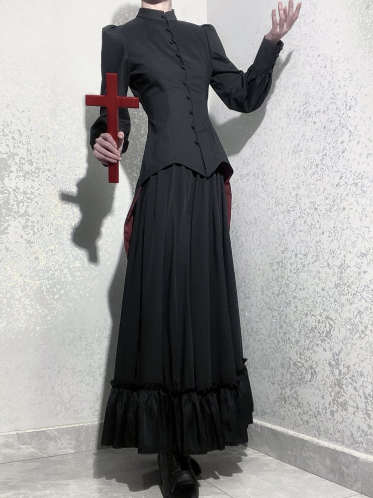 王子マンダリンブラックロングファッショントップスロリータテールスワローカラースリーブ