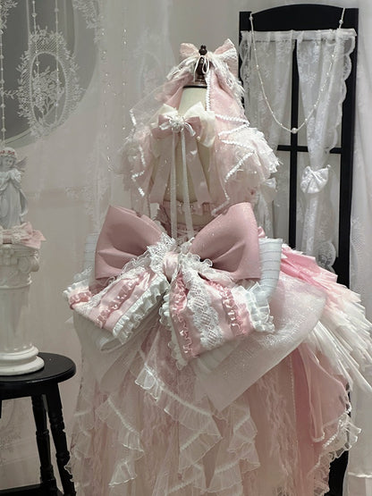 Pink Swan Feather Accented Lolita JSK Dress Set - Felinae Cookie