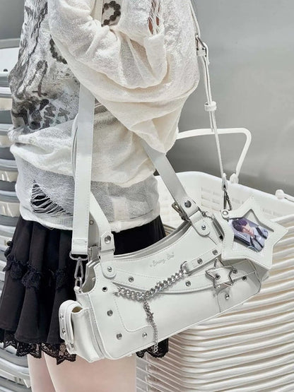 Schultertasche mit Y2K-Charm-Tasche in Weiß Star Ita PU