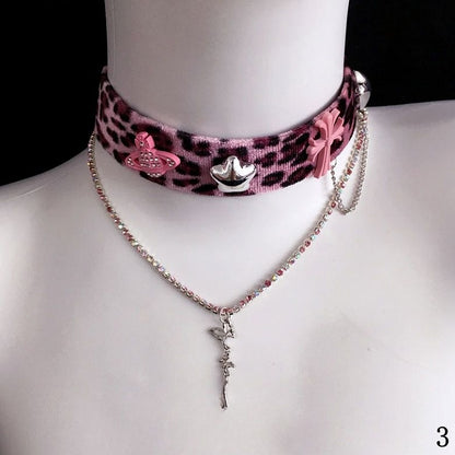Pink Choker Leopard Print Accents and Star Cross with