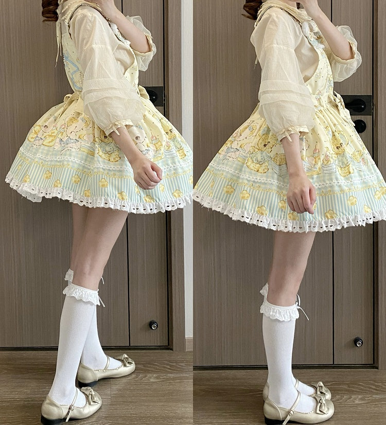 Print and Gold Yellow Mouse Sweet Ingot Dress Lolita Overall