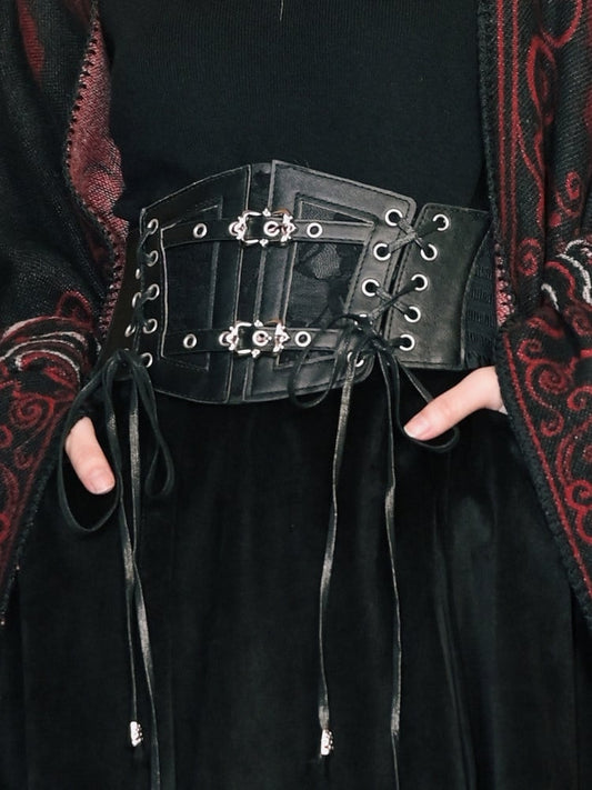 Corset Straps with Belt Details Buckle PU Lace-up Cheongsam Goth Black