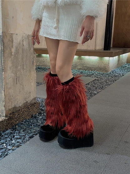 Wine Red Shaggy 20CM/30CM/40CM Y2K Warmers Leg
