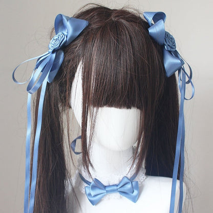 Floral Hairclips Bowknot Design Dusty Blue