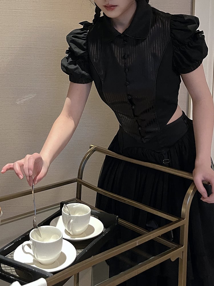 Gothic Black Sleeves Puff Lolita Striped Blouse