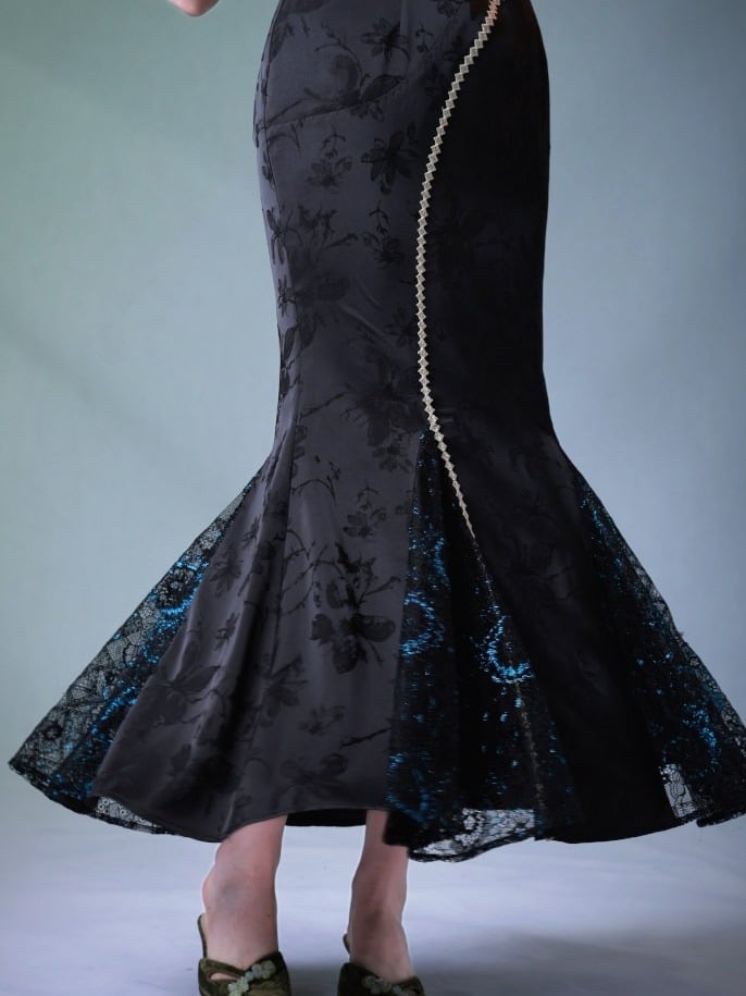 Butterfly Theme Classic Cheongsam Long Dress with Embroidered Fish Tail - sijinstudio