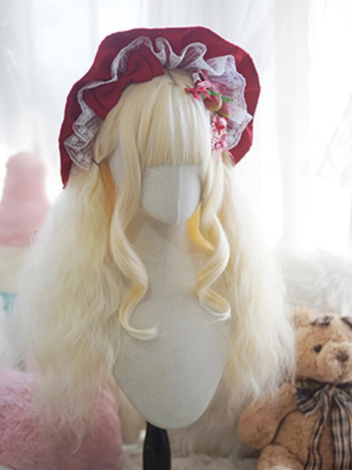 Hellblond/Milchweiß/Orange/Rot, lange, gewellte Perücke mit vollem Pony