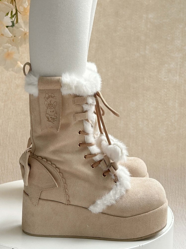 Fleece Lining Lolita Platform Sweet Brown Boots with 4cm Cozy