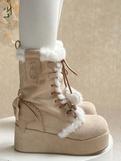 Fleece Lining Lolita Platform Sweet Brown Boots with 4cm Cozy