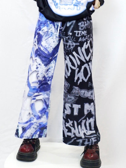 Weite Hose Buchstabe Y2K BlauSchwarz Print Schnitt