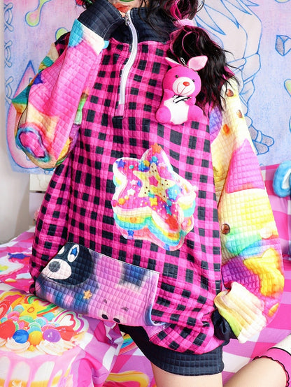 スターチェック柄スウェットシャツ Y2K ブラック柄