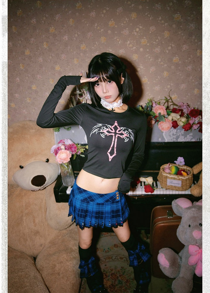 Gothic Cross and Wing Black Punk Cropped Top