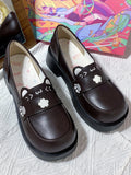 Kitty Preppy Mid in Brown Slip-On Cute Style Heels Sakura Matte