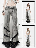 Bittersüße Trim Krawatte Grau Smoky Dye Jeans Silhouette Spitze Flare