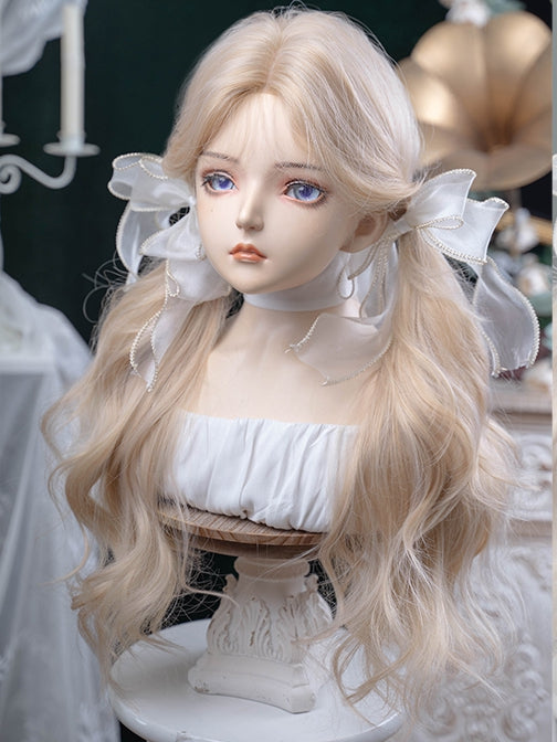 Pony mit gewellter Perücke, Vorhang, blond, 75 cm Länge