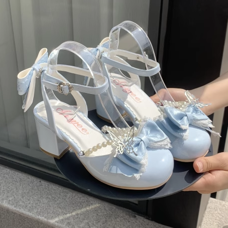 Bead Blue Jane Bow Lolita Schuhe Süße und abnehmbare Akzente Mary Chain