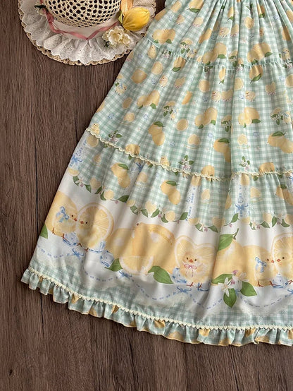 Gingham Print Skirt Dress and Green Lemon Lolita Jumper Chick