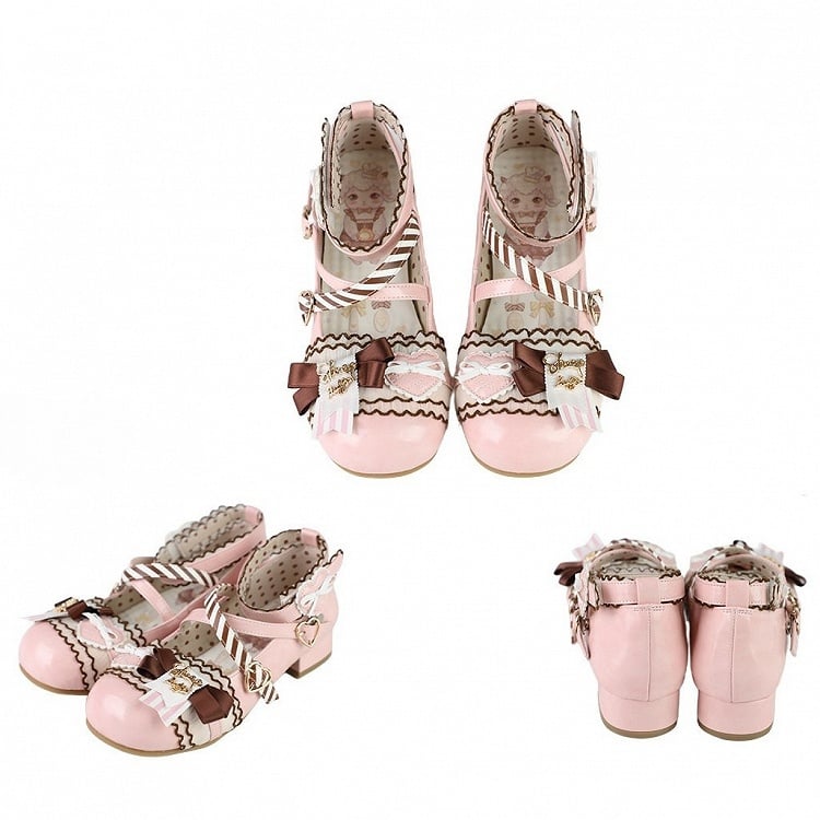 in Mary Details Bow Janes Pink Sweet Lolita with PU