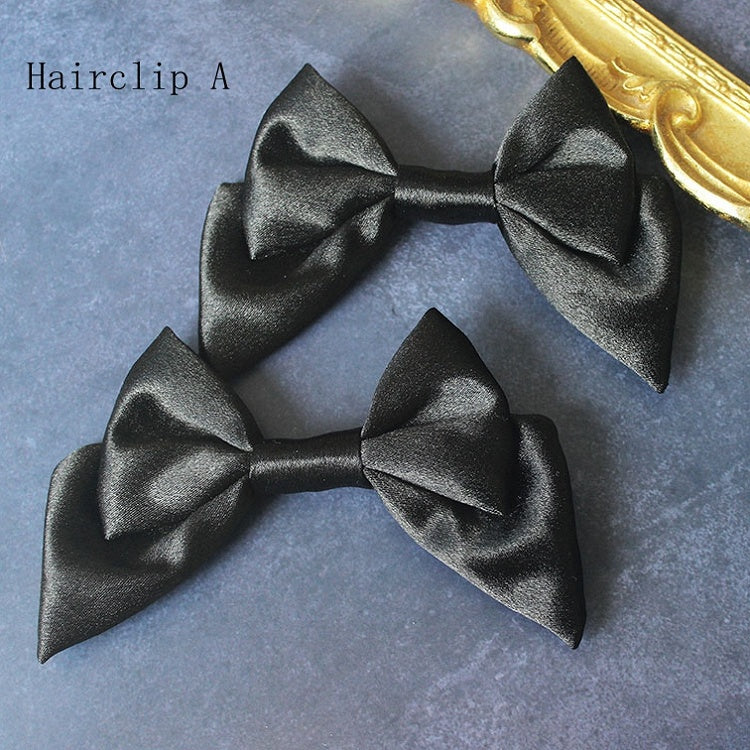 Black Satin Lace Trim Bonnet With Bowknot Details Hairclips