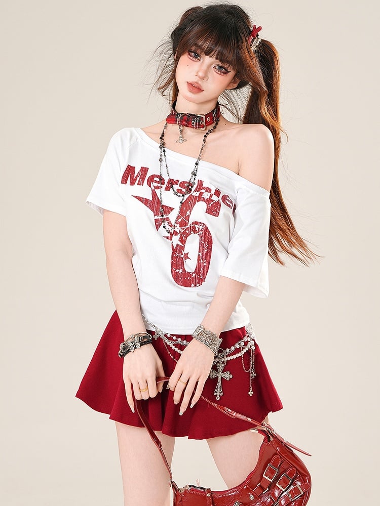Red Glamorous Skirt Trim Embroidery Lace Letter