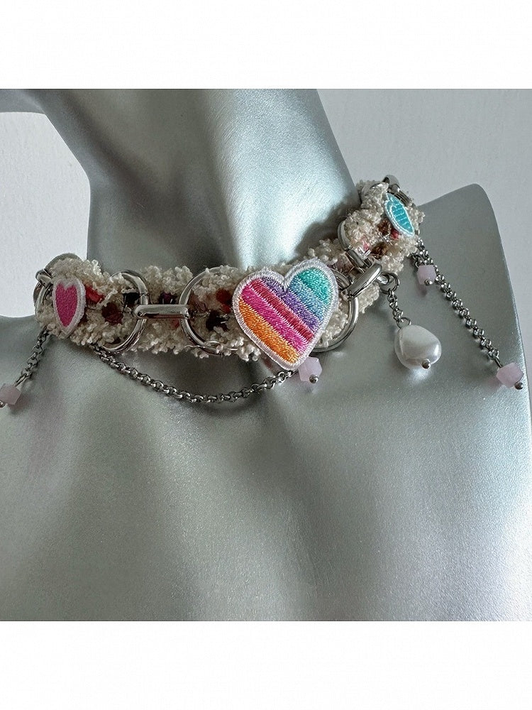 Y2K Multicolor Heart Choker with Pendant Chain - YSHXS
