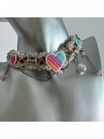 Y2K Multicolor Heart Choker with Pendant Chain - YSHXS