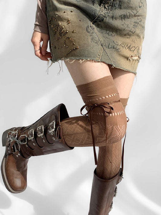 Diamond Decoration with Pattern 5 Cutout Bow Design Colors Stockings