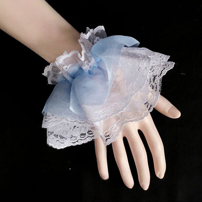 Gyaru Cuffs Fashion Lace Ruffle Pink/Blue/Purple Lolita Wrist