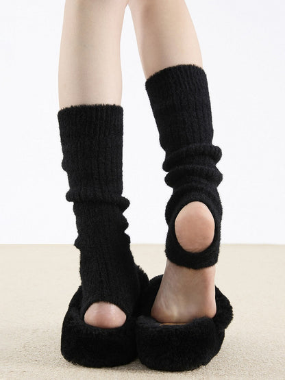 Fuzzy Warmers Knit 3-Color Toe-Open Leg