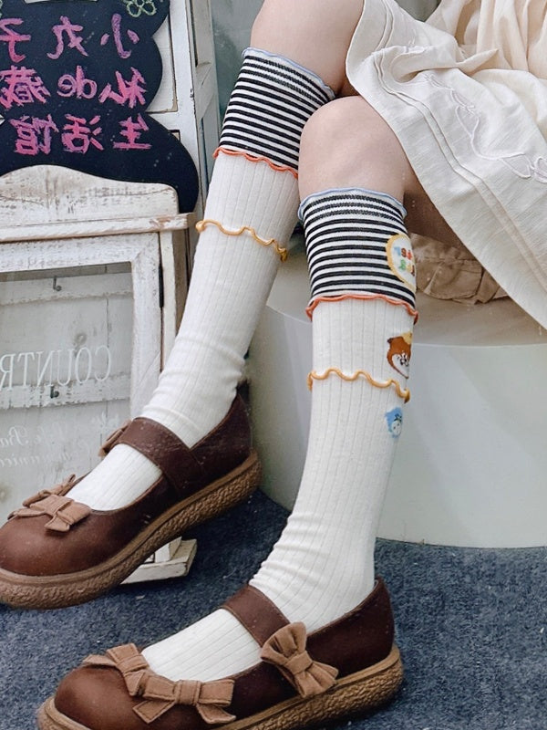 Cute Otter Pattern Ruffled Cuff Cartoon Socks