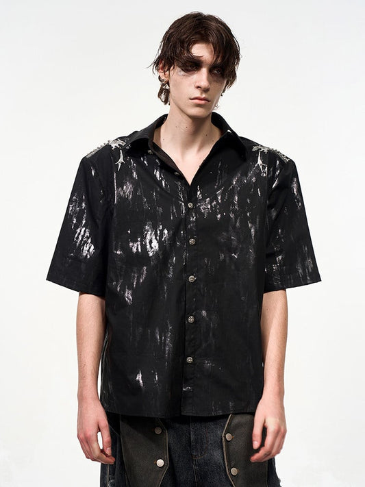 Studs Unisex at - Bone Snake Shirt Pattern Short Sleeve Embellishment Black