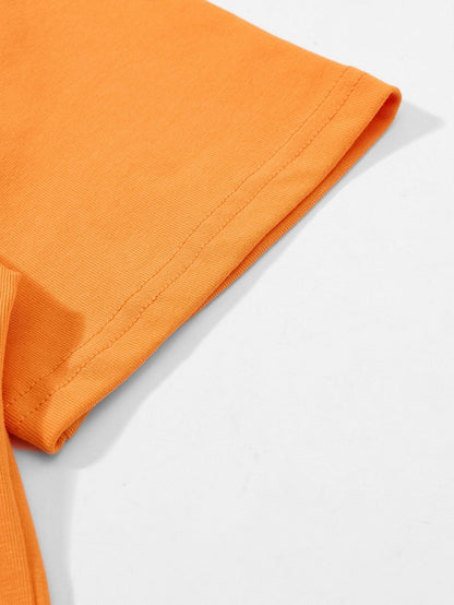 Orange Crew-Neck Tee with Fruit & Star Motif - Languid Park