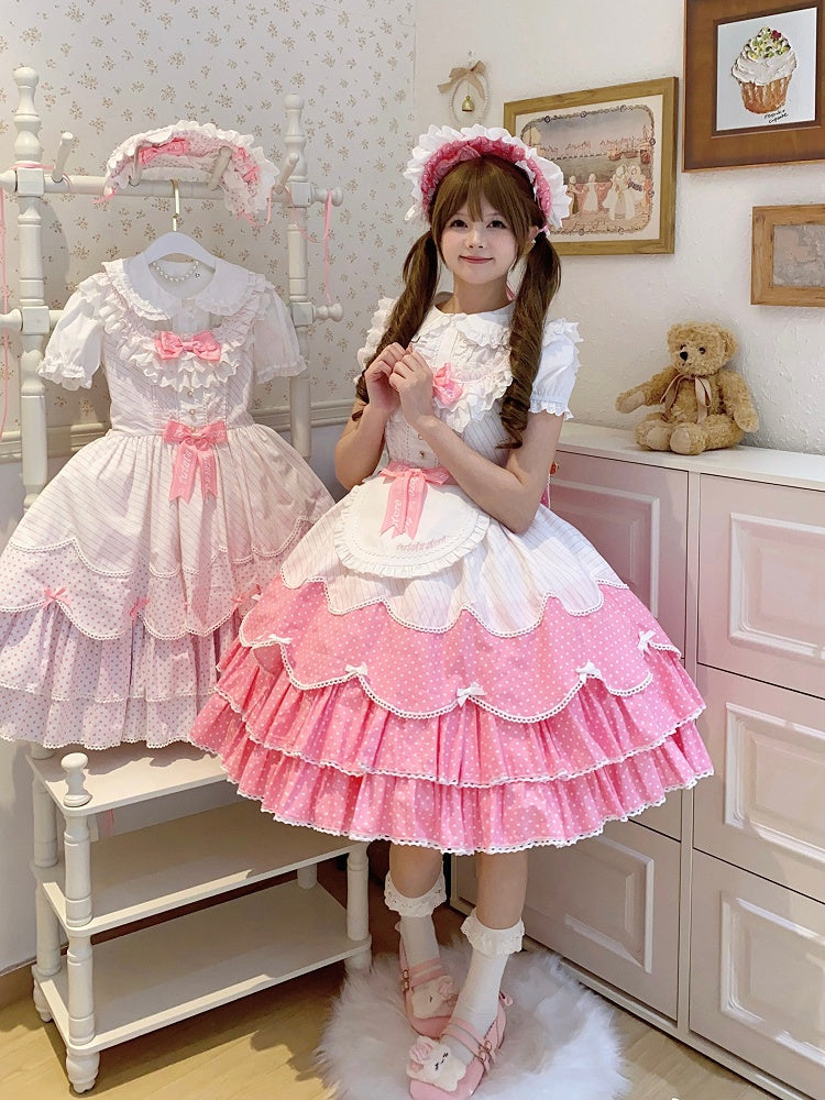 ロリータ オールドスクール パターン ドット ピンク ポルカ ストライプ ジャンパー ドレス スカート