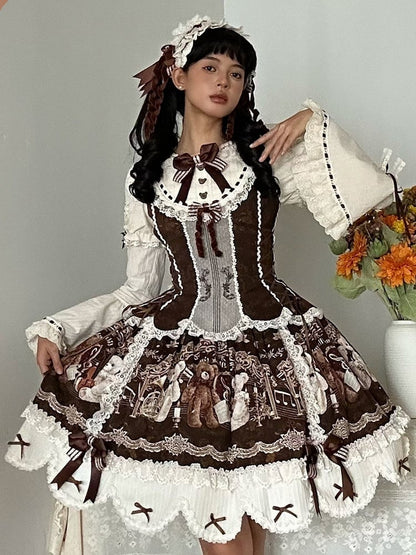 Gorgeous Doll Style Bear Symphony Theme OP with Lace Trim & Bow Accent - Twin Bear Original Design