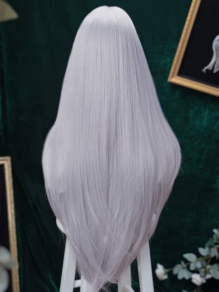White 85cm Long Straight Full Bangs Wig - Alice Garden