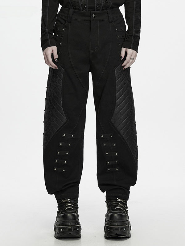 Men's Black Hardcore Punk Streetwear Trousers - Punk Rave
