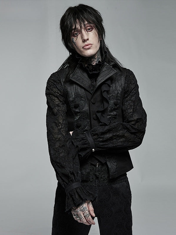 Vest Men's Black Jacquard Noble Gothic